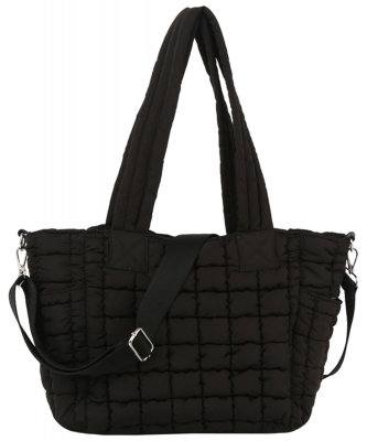 Puffy Quilted Nylon Shopper Satchel JYE0507 BLACK